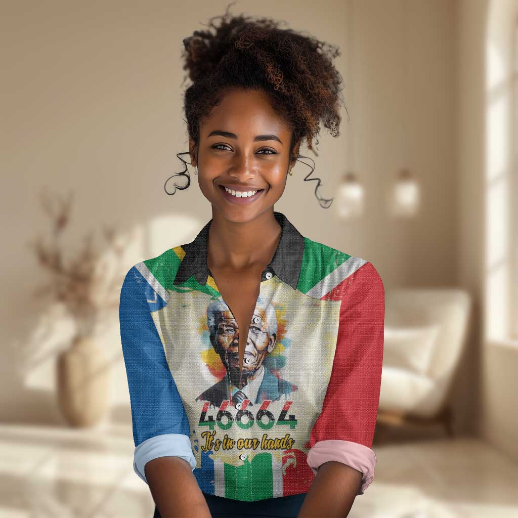 Nelson Mandela International Day 46664 Women Casual Shirt Its In Our Hands - Batik Pattern - African Pride
