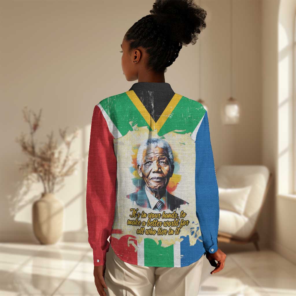 Nelson Mandela International Day 46664 Women Casual Shirt Its In Our Hands - Batik Pattern - African Pride