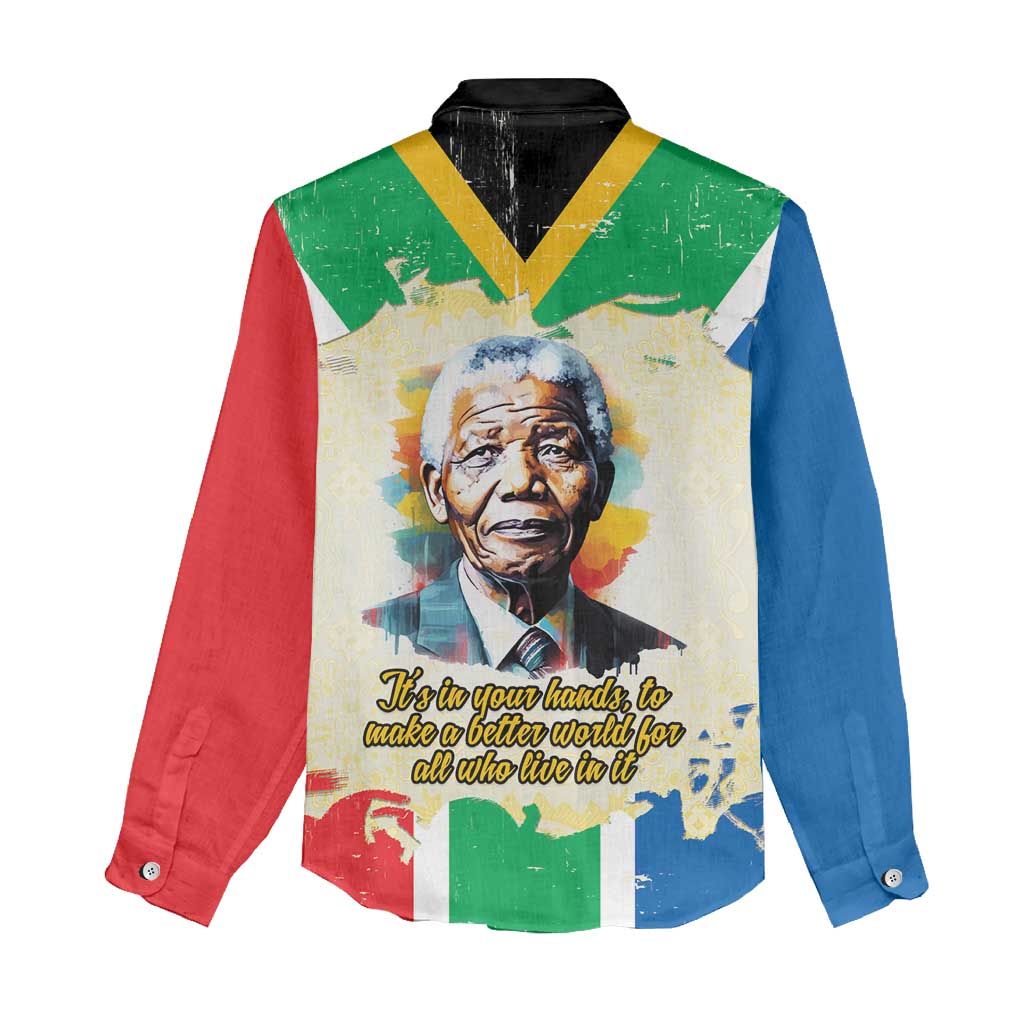 Nelson Mandela International Day 46664 Women Casual Shirt Its In Our Hands - Batik Pattern - African Pride