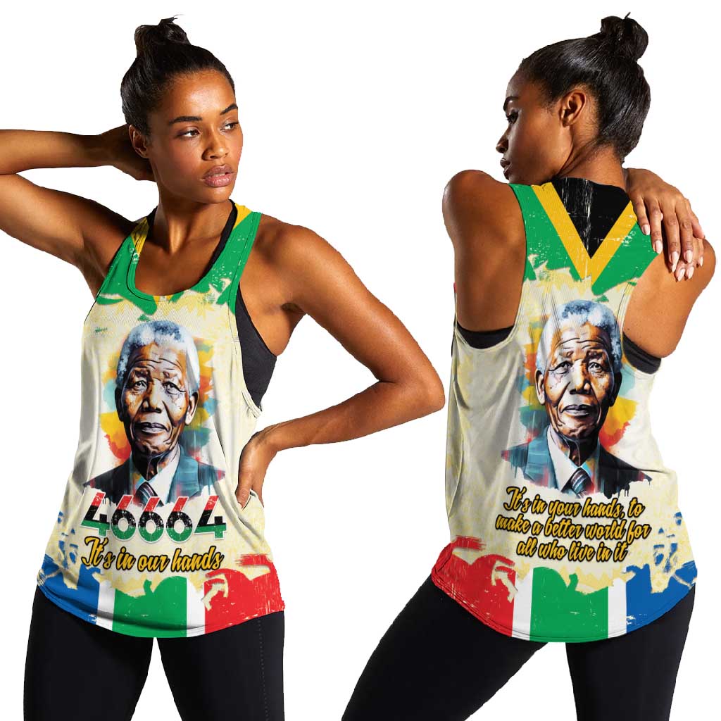 Nelson Mandela International Day 46664 Women Racerback Tank Its In Our Hands - Batik Pattern - African Pride