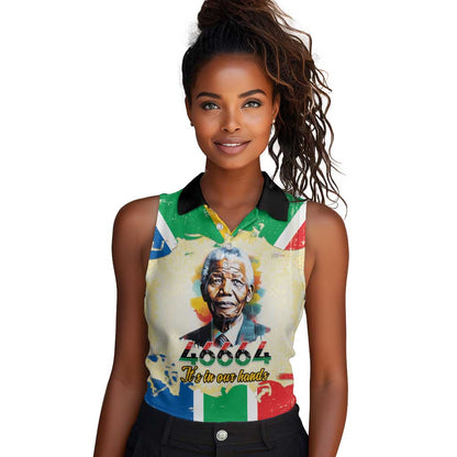 Nelson Mandela International Day 46664 Women Sleeveless Polo Shirt Its In Our Hands - Batik Pattern - African Pride