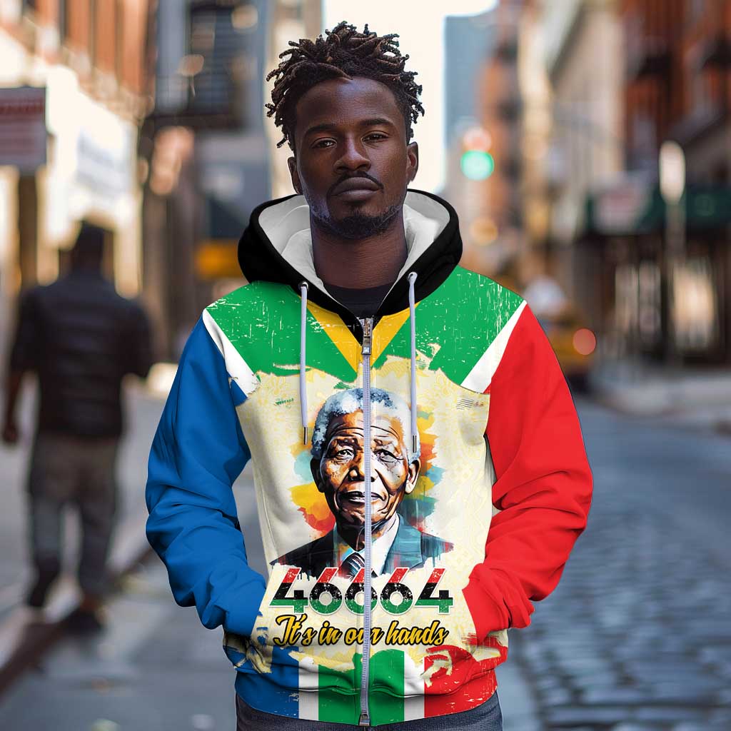Nelson Mandela International Day 46664 Zip Hoodie Its In Our Hands - Batik Pattern - African Pride