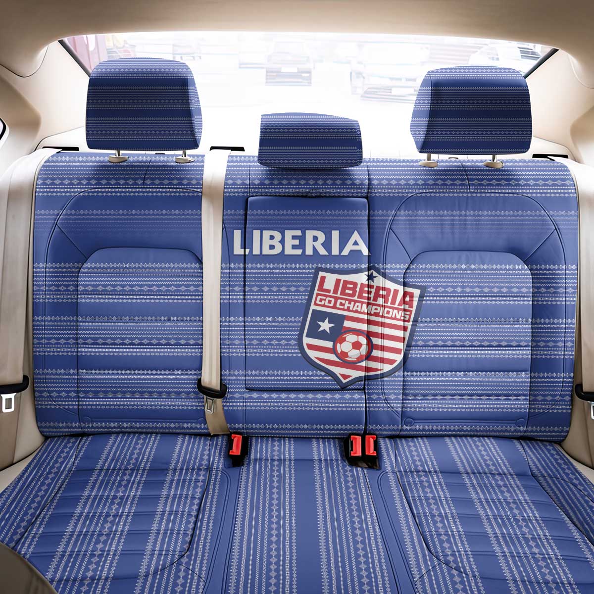 Liberia Football Back Car Seat Cover African Tribal Pattern - Blue Jersey - African Pride