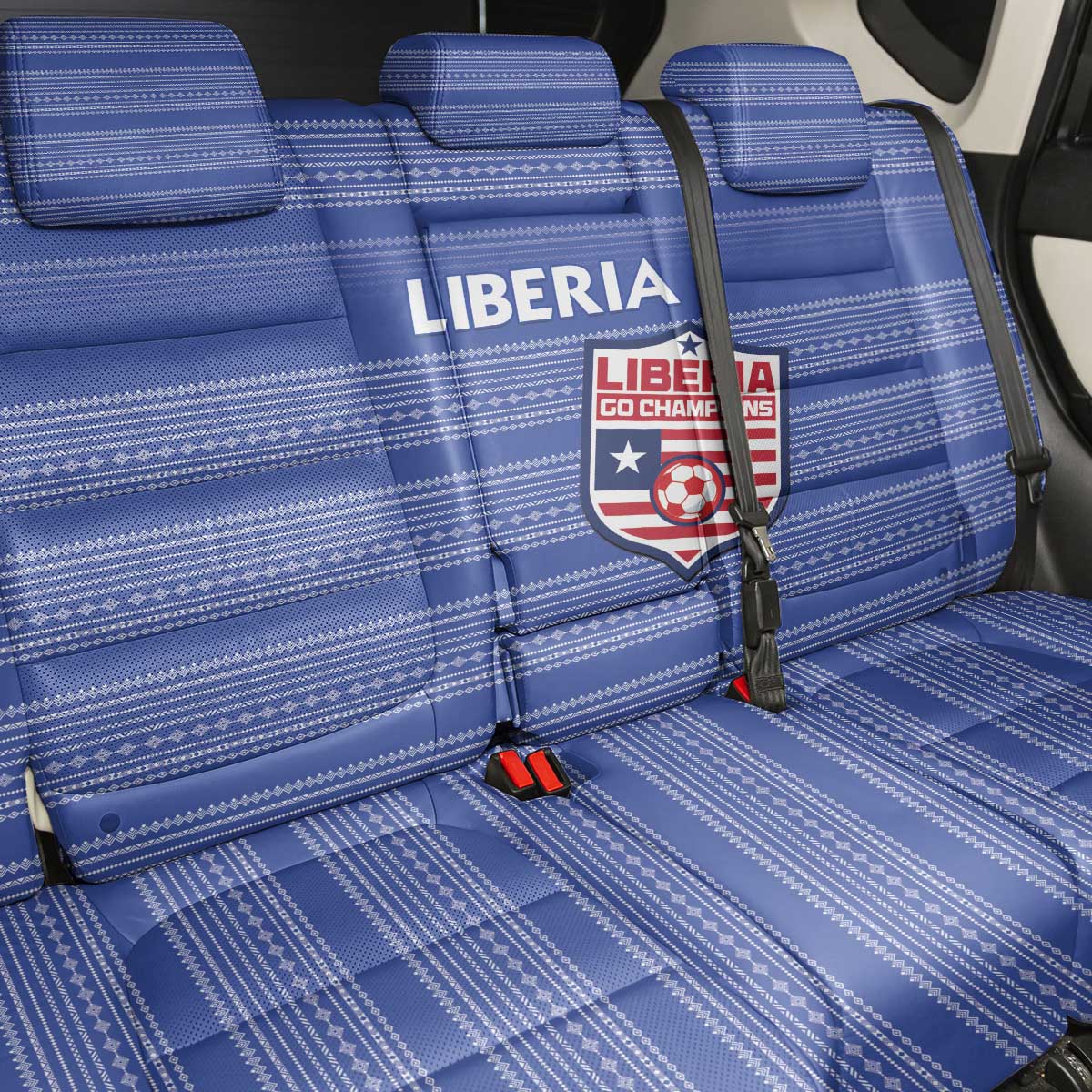 Liberia Football Back Car Seat Cover African Tribal Pattern - Blue Jersey - African Pride