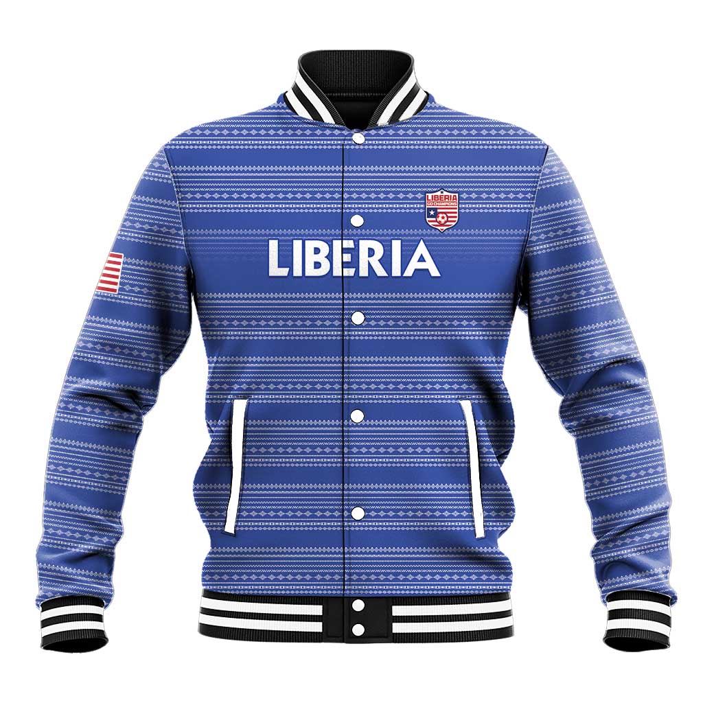 Custom Liberia Football Baseball Jacket African Tribal Pattern - Blue Jersey - African Pride
