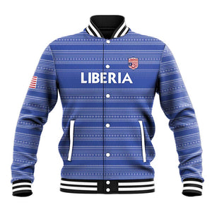 Custom Liberia Football Baseball Jacket African Tribal Pattern - Blue Jersey - African Pride