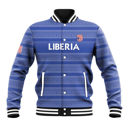 Custom Liberia Football Baseball Jacket African Tribal Pattern - Blue Jersey - African Pride