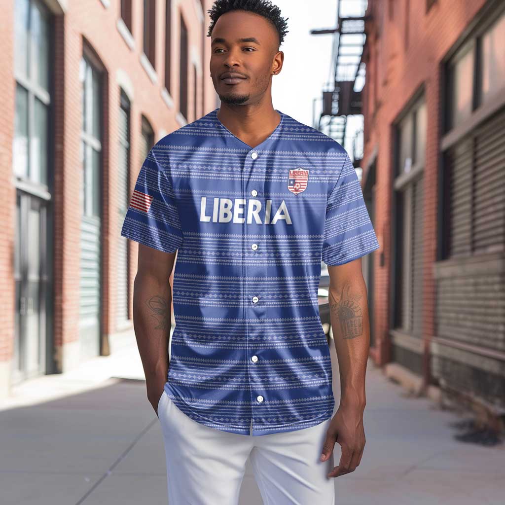 Custom Liberia Football Baseball Jersey African Tribal Pattern - Blue Jersey - African Pride