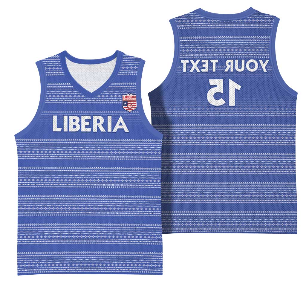 Custom Liberia Football Basketball Jersey African Tribal Pattern - Blue Jersey - African Pride