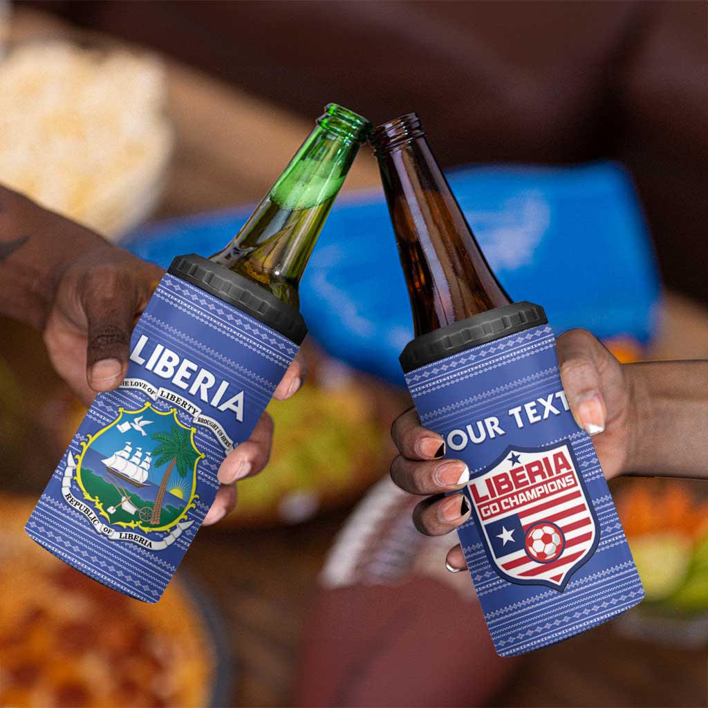 Custom Liberia Football 4 in 1 Can Cooler Tumbler African Tribal Pattern - Blue Jersey - African Pride
