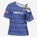 Custom Liberia Football Cross Shoulder Shirt Women Blue Jersey