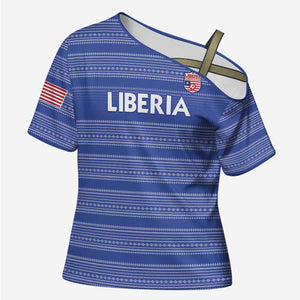 Custom Liberia Football Cross Shoulder Shirt Women Blue Jersey