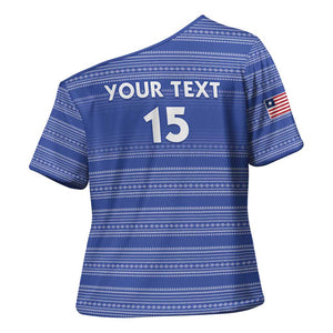 Custom Liberia Football Cross Shoulder Shirt Women Blue Jersey