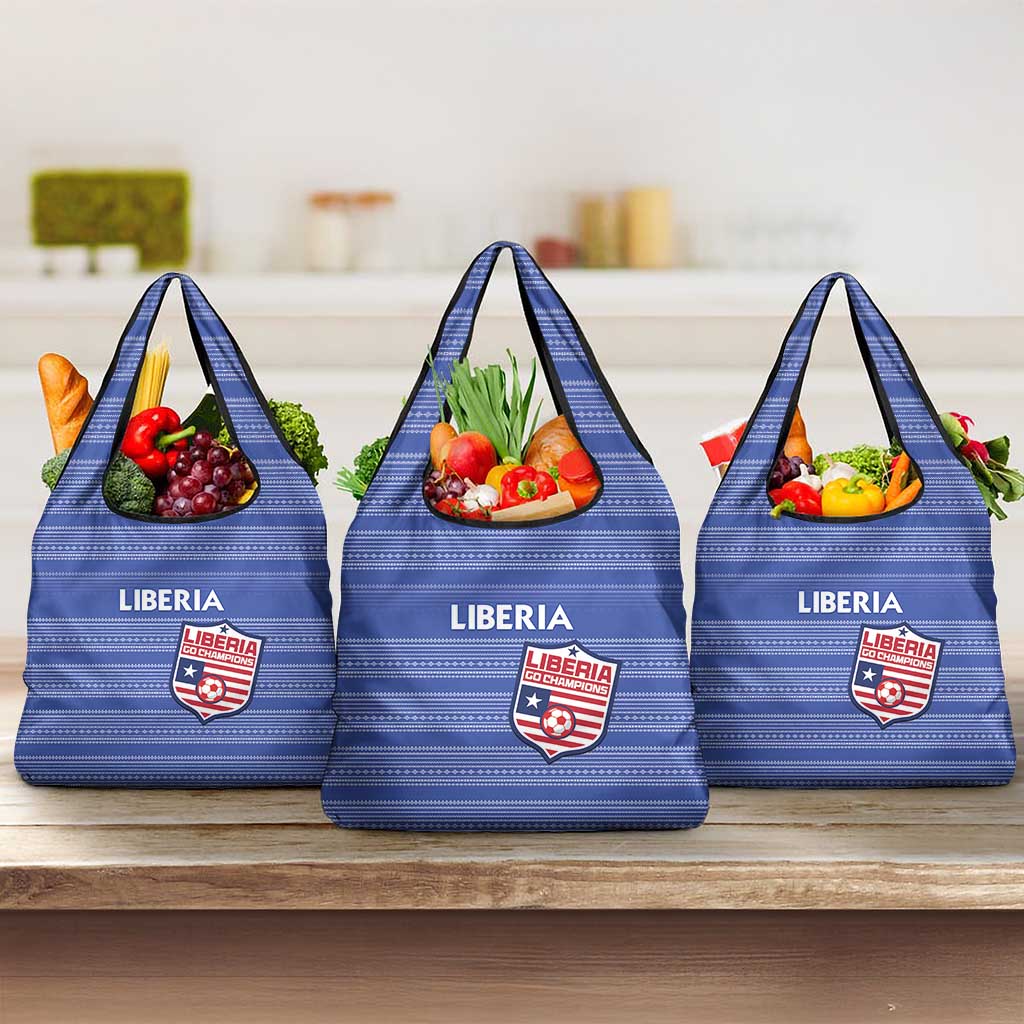 Liberia Football Grocery Bag African Tribal Pattern - Blue Jersey - African Pride