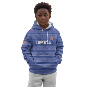 Custom Liberia Football Kid Hoodie African Tribal Pattern - Blue Jersey - African Pride