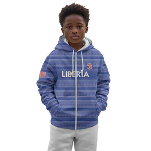 Custom Liberia Football Kid Hoodie African Tribal Pattern - Blue Jersey - African Pride