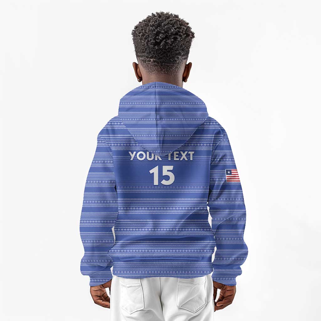 Custom Liberia Football Kid Hoodie African Tribal Pattern - Blue Jersey - African Pride