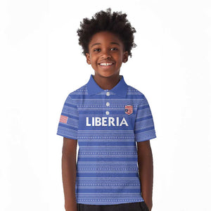 Custom Liberia Football Kid Polo Shirt African Tribal Pattern - Blue Jersey - African Pride