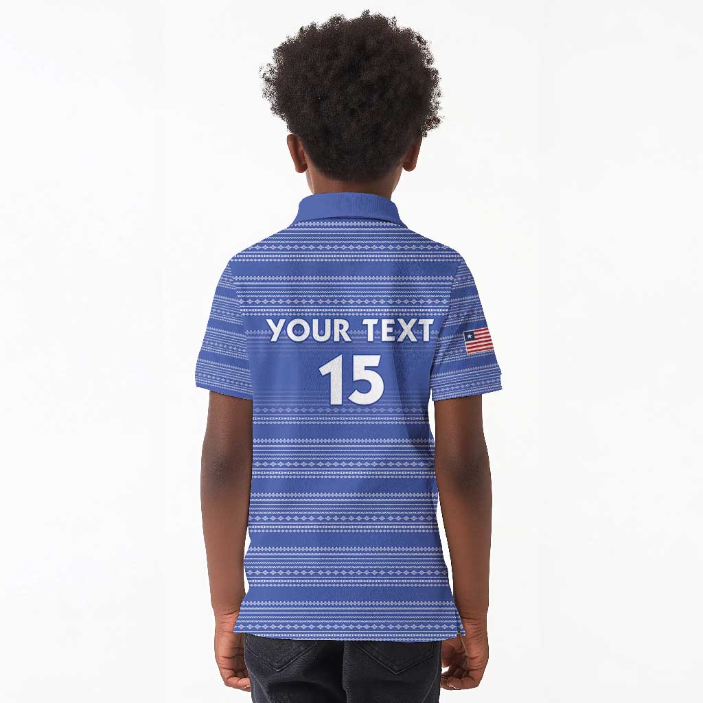 Custom Liberia Football Kid Polo Shirt African Tribal Pattern - Blue Jersey - African Pride