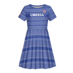 Custom Liberia Football Kid Short Sleeve Dress African Tribal Pattern - Blue Jersey - African Pride