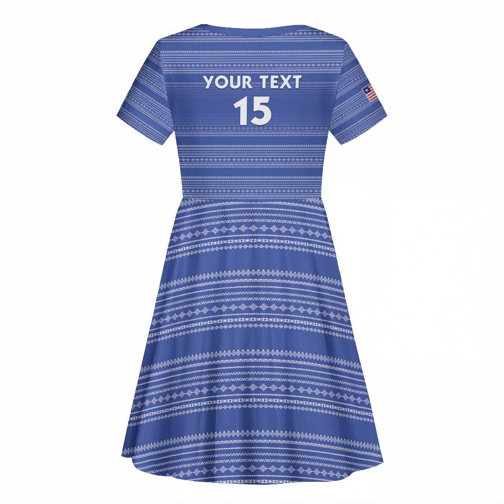 Custom Liberia Football Kid Short Sleeve Dress African Tribal Pattern - Blue Jersey - African Pride