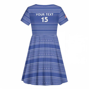 Custom Liberia Football Kid Short Sleeve Dress African Tribal Pattern - Blue Jersey - African Pride