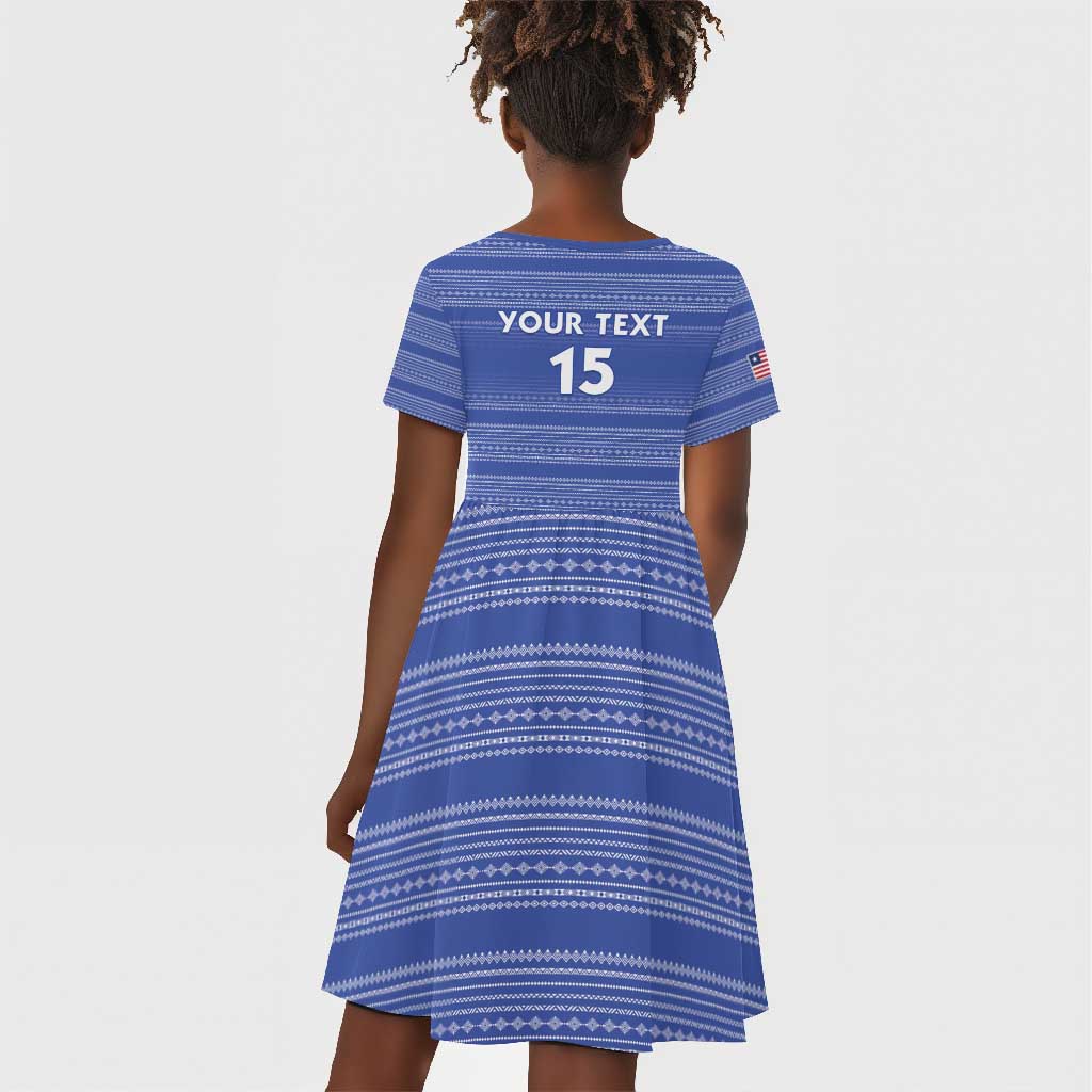 Custom Liberia Football Kid Short Sleeve Dress African Tribal Pattern - Blue Jersey - African Pride