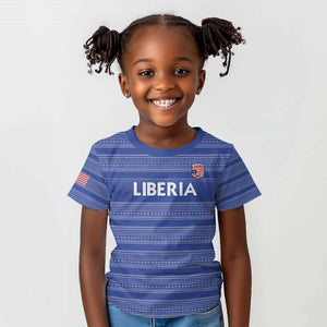 Custom Liberia Football Kid T shirt African Tribal Pattern - Blue Jersey - African Pride