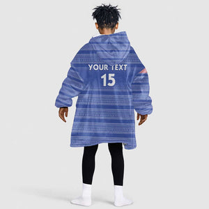 Custom Liberia Football Kid Wearable Blanket Hoodie African Tribal Pattern - Blue Jersey - African Pride
