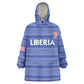 Custom Liberia Football Kid Wearable Blanket Hoodie African Tribal Pattern - Blue Jersey - African Pride