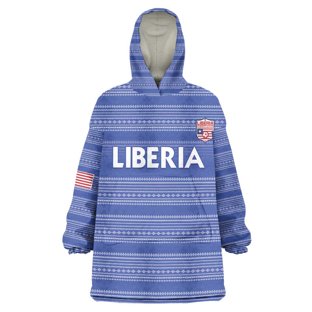 Custom Liberia Football Kid Wearable Blanket Hoodie African Tribal Pattern - Blue Jersey - African Pride