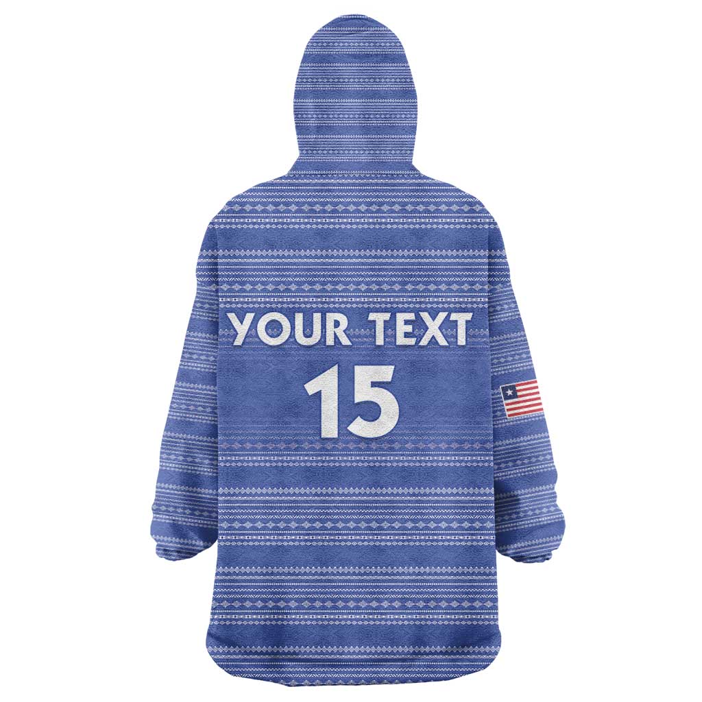 Custom Liberia Football Kid Wearable Blanket Hoodie African Tribal Pattern - Blue Jersey - African Pride