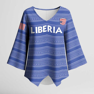 Custom Liberia Football Kimono Sleeve Blouse Women Blue Jersey