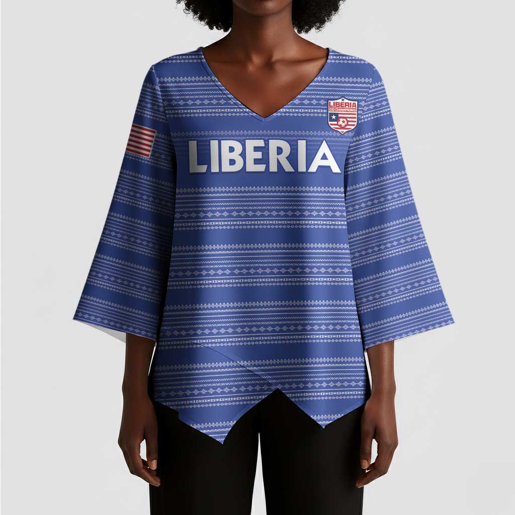 Custom Liberia Football Kimono Sleeve Blouse Women Blue Jersey