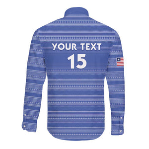 Custom Liberia Football Long Sleeve Button Shirt African Tribal Pattern - Blue Jersey - African Pride