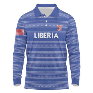 Custom Liberia Football Long Sleeve Polo Shirt African Tribal Pattern - Blue Jersey - African Pride