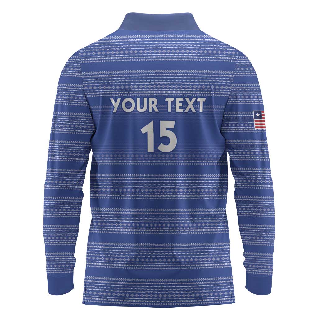 Custom Liberia Football Long Sleeve Polo Shirt African Tribal Pattern - Blue Jersey - African Pride