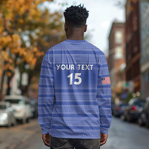 Custom Liberia Football Long Sleeve Shirt African Tribal Pattern - Blue Jersey - African Pride