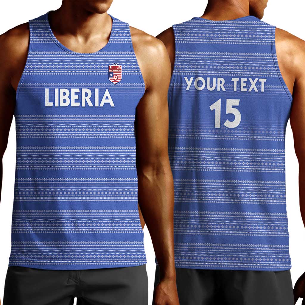 Custom Liberia Football Men Tank Top African Tribal Pattern - Blue Jersey - African Pride