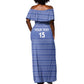 Custom Liberia Football Off Shoulder Maxi Dress African Tribal Pattern - Blue Jersey - African Pride