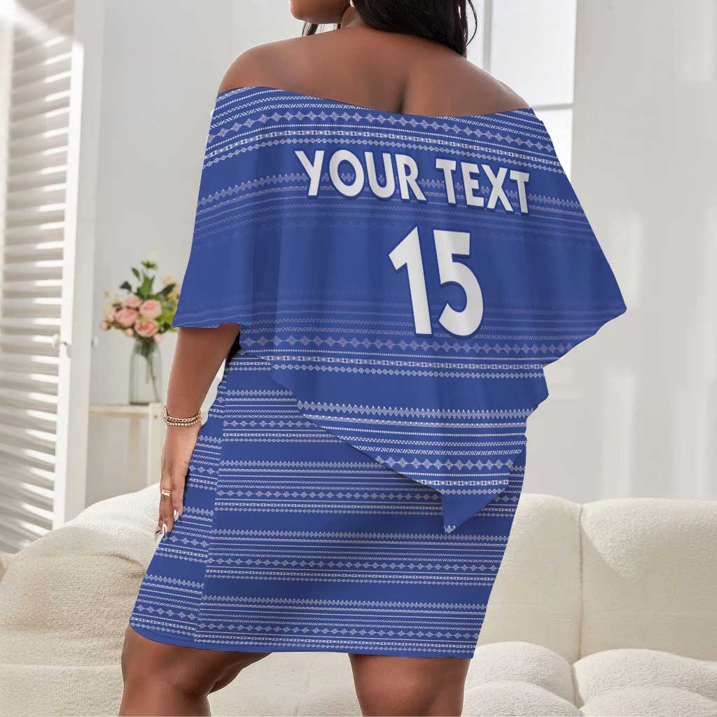 Custom Liberia Football Off Shoulder Short Dress African Tribal Pattern - Blue Jersey - African Pride