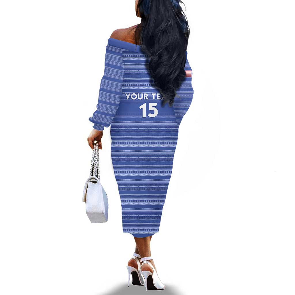 Custom Liberia Football Off The Shoulder Long Sleeve Dress African Tribal Pattern - Blue Jersey - African Pride