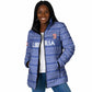 Custom Liberia Football Padded Jacket Women Blue Jersey