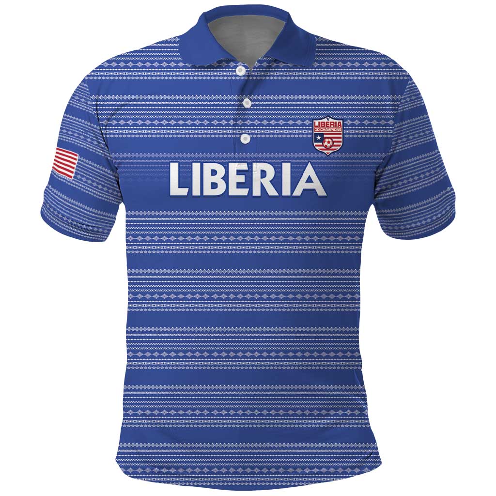 Custom Liberia Football Polo Shirt African Tribal Pattern - Blue Jersey - African Pride