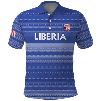Custom Liberia Football Polo Shirt African Tribal Pattern - Blue Jersey - African Pride