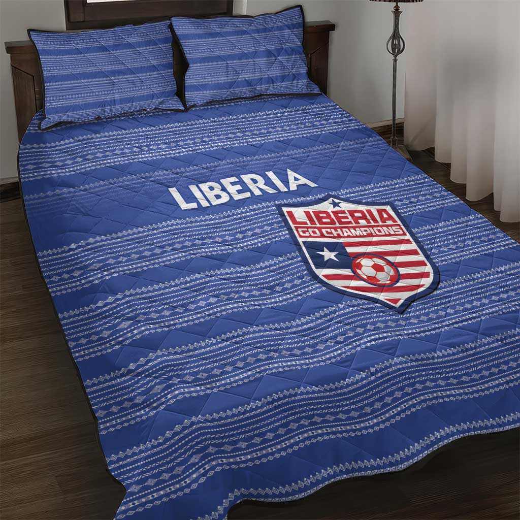 Liberia Football Quilt Bed Set African Tribal Pattern - Blue Jersey - African Pride