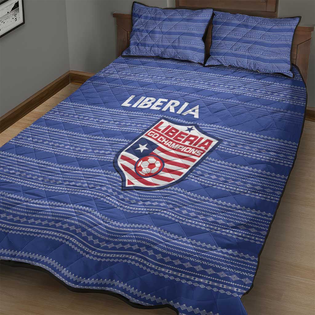 Liberia Football Quilt Bed Set African Tribal Pattern - Blue Jersey - African Pride