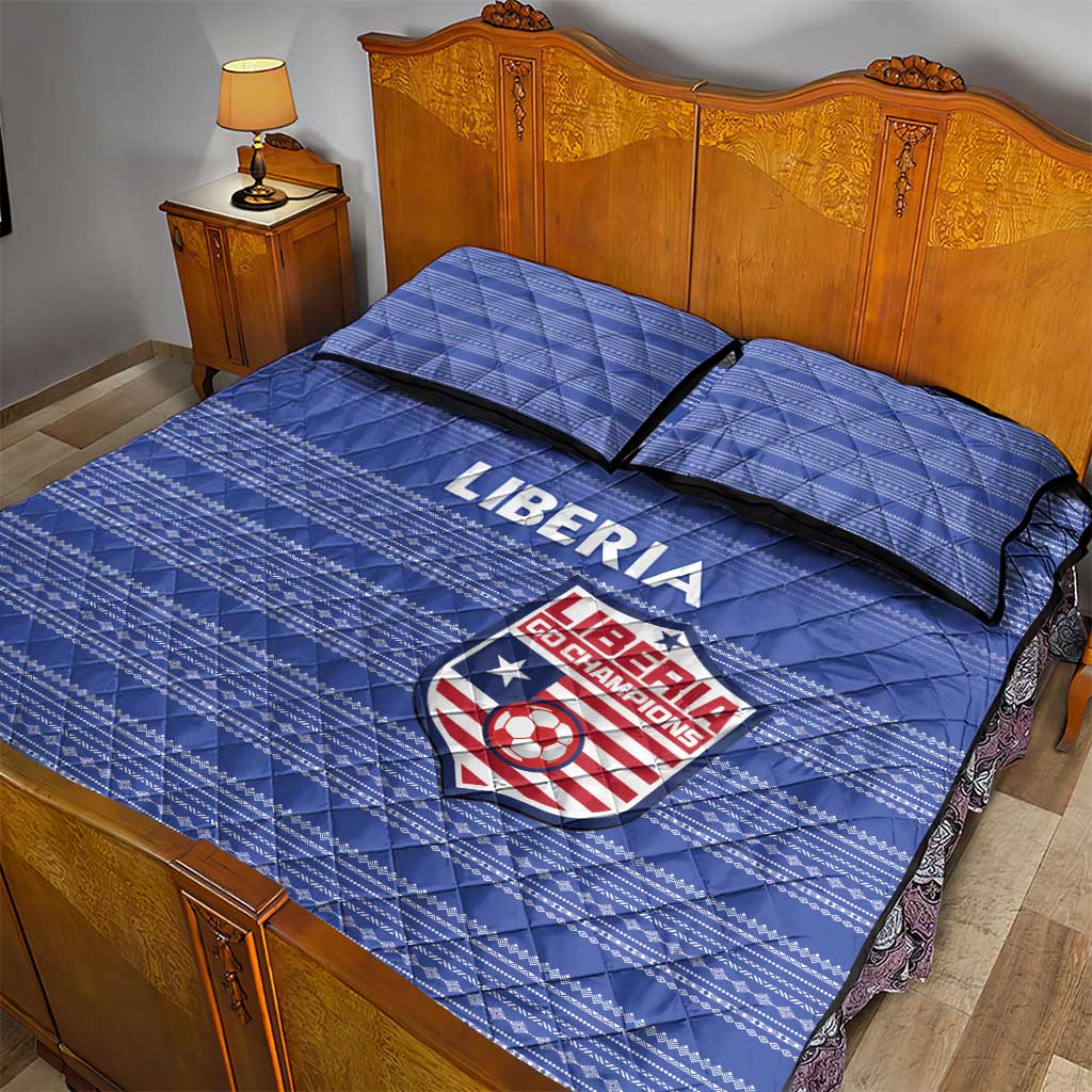 Liberia Football Quilt Bed Set African Tribal Pattern - Blue Jersey - African Pride
