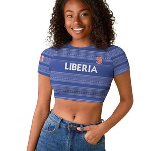Custom Liberia Football Raglan Cropped T shirt African Tribal Pattern - Blue Jersey - African Pride