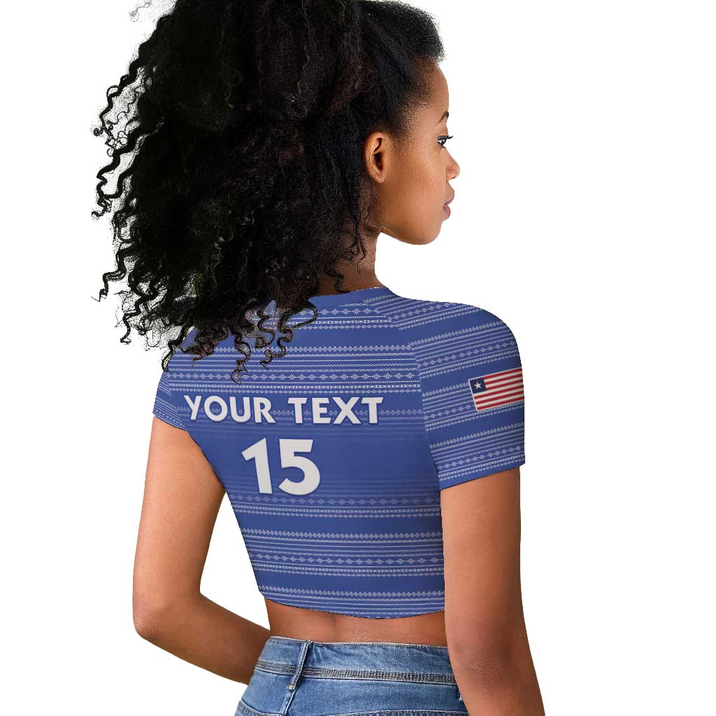 Custom Liberia Football Raglan Cropped T shirt African Tribal Pattern - Blue Jersey - African Pride